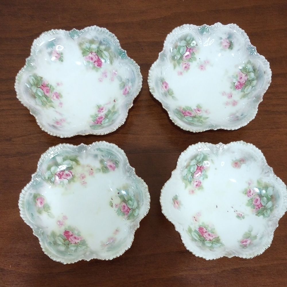 Porcelain Dessert Bowls RS Prussia Hand Painted Floral, Set Of 4, Rare Vintage!